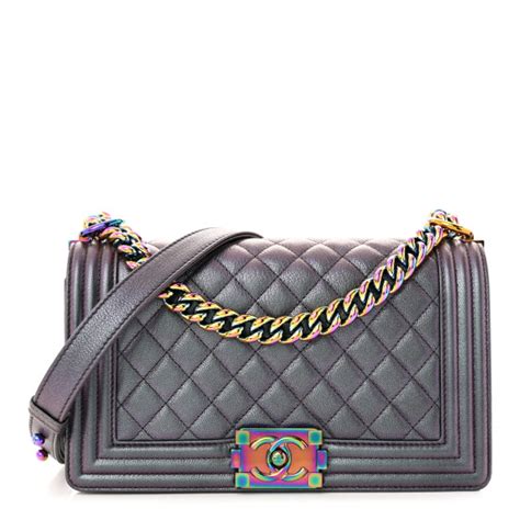 chanel iridescent goatskin quilted medium boy flap purple